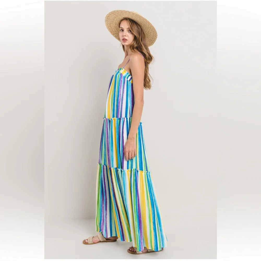 28 Fabulous boho Striped Ruffled Maxi Dress - Picture 5 of 6
